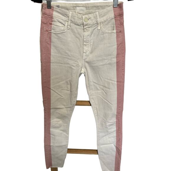 Mother Looker Ankle Fray So Far Gone Jeans Mid Rise White Pink Stripe Size 24 - Picture 4 of 15